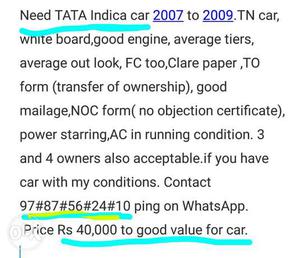 NEED Tata Indica diesel white board. Rs to good value
