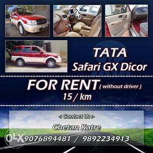 Safari 2.2vtt dicor for rent 15rs per km only ac with driver