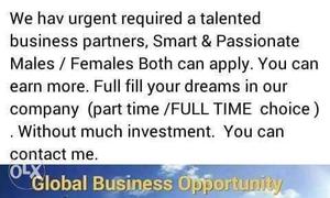 Need dedicated persons for bussiness interested